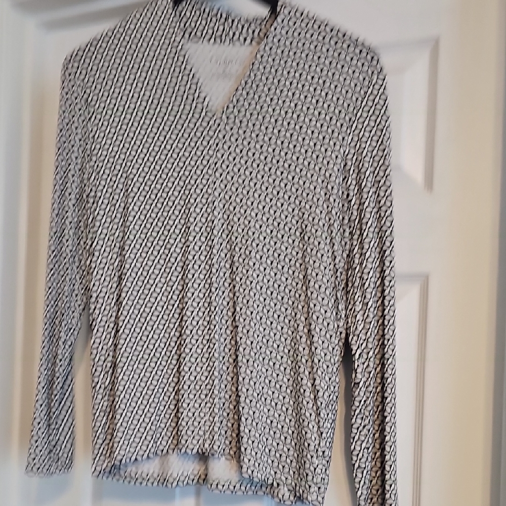 Talbots Black and White Geometric Blouse